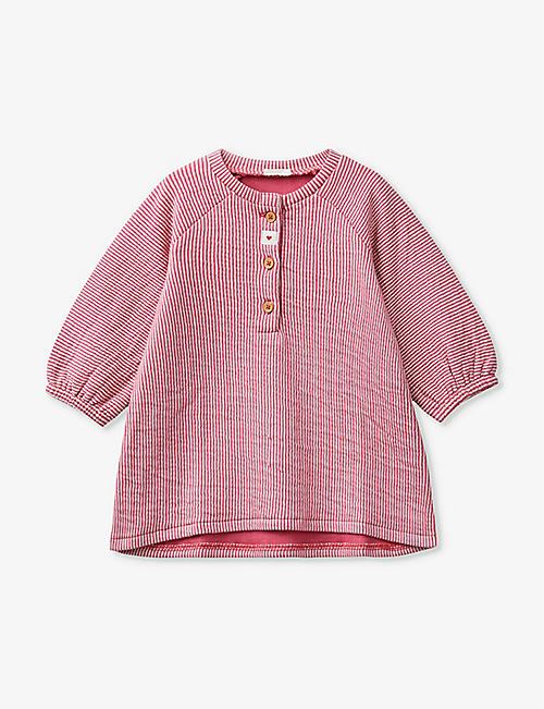 BENETTON: Round-neck stripe-pattern cotton mini dress 1-18 months