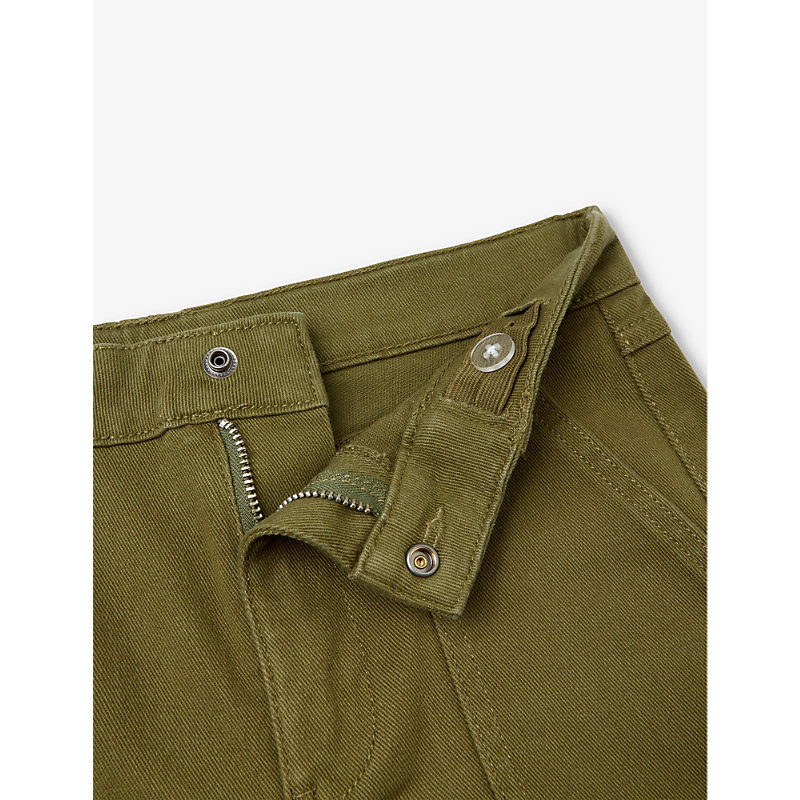 Shop Benetton Boys Khaki Green Kids Patch-pocket Straight-leg Stretch-cotton Cargo Trousers 6-14 Years