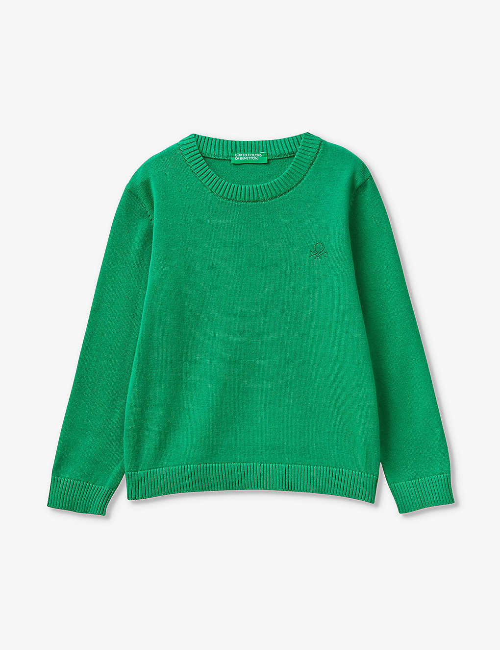 Benetton Boys  Green Kids Logo-embroidered Long-sleeve Cotton Jumper 18 Months-6 Years