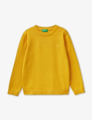 Benetton Boys Sunshine Yellow Kids Logo-embroidered Long-sleeve Cotton Jumper 18 Months-6 Years
