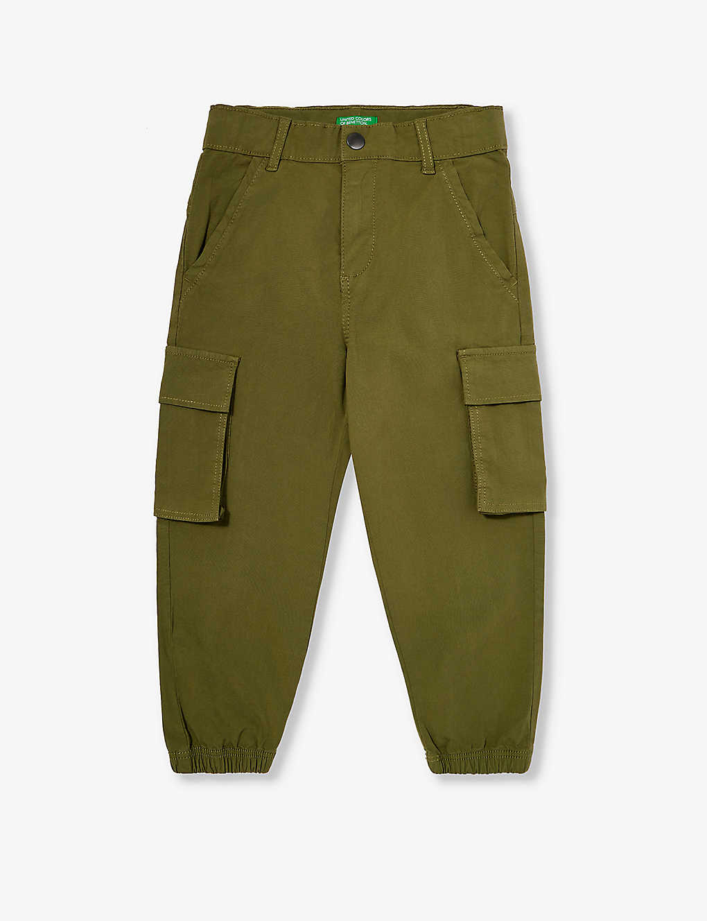 Benetton Boys Khaki Green Kids Mid-rise Regular-fit Stretch-cotton Trousers 3-6 Years