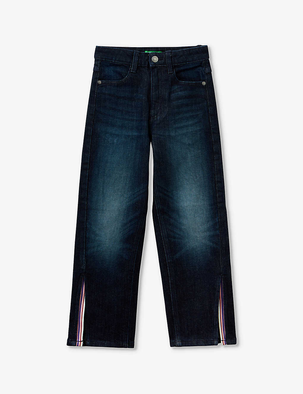 Benetton Boys Denim Blue Kids Side-split Straight-leg Stretch-denim Jeans 6-14 Years