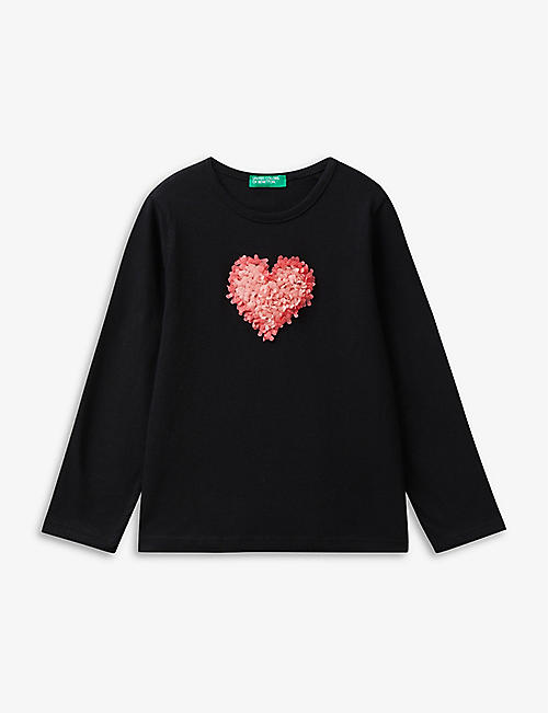 BENETTON: Heart-embroidered long-sleeved cotton-jersey T-shirt 18 months - 6 years