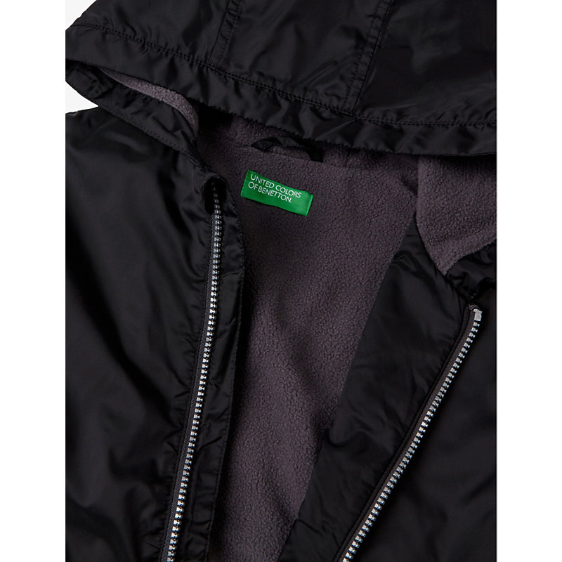 Shop Benetton Fleece-lined Hooded Shell Jacket 6-14 Years In Black