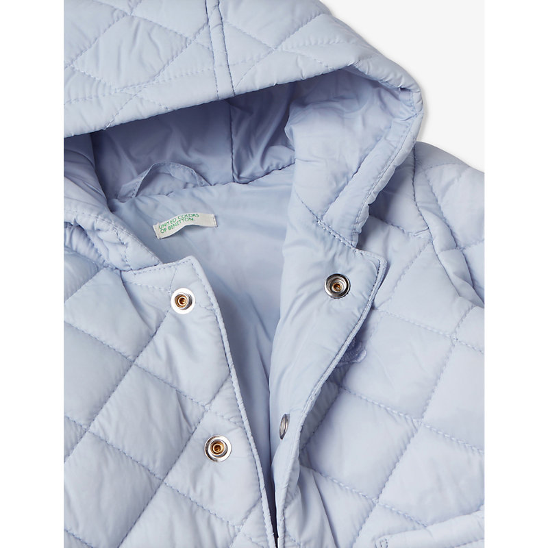 Shop Benetton Pale Blue Logo-embroidered Quilted Hooded Shell Jacket 1-18 Months