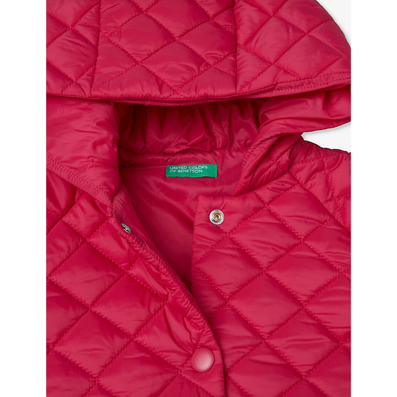 Shop Benetton Boys Fucshia Pink Kids Logo-embroidered Quilted Hooded Shell Jacket 18 Months – 6 Years