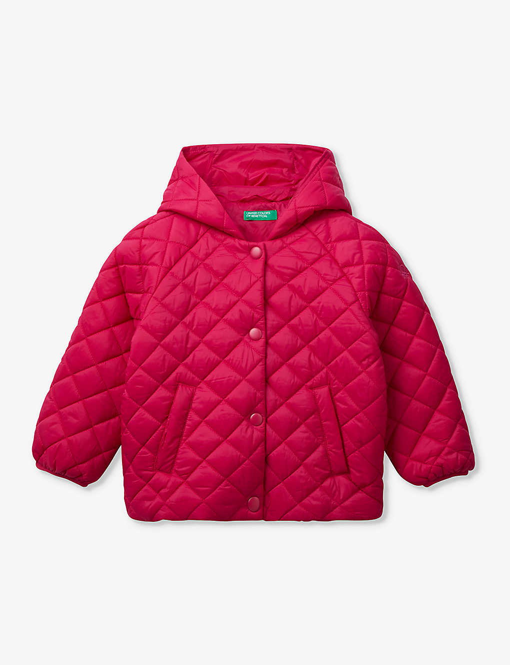 Benetton Boys Fucshia Pink Kids Logo-embroidered Quilted Hooded Shell Jacket 18 Months – 6 Years
