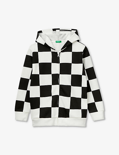 BENETTON: Check-pattern hooded cotton-jersey jacket 6-14 years