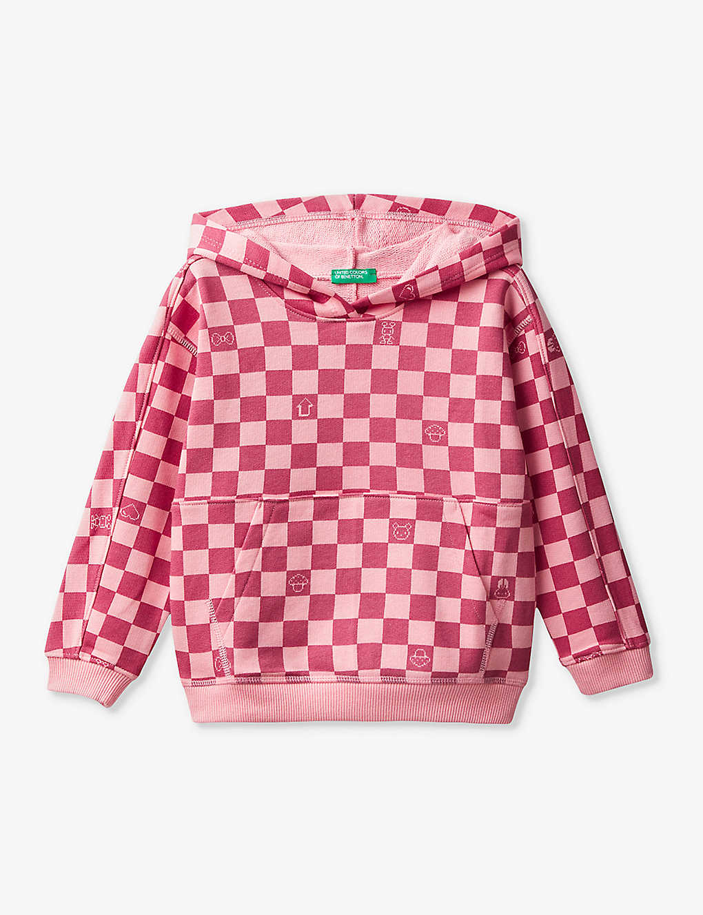 Benetton Kids' Checkerboard-print Cotton Hoody 18 Months - 6 Years In Pink Check