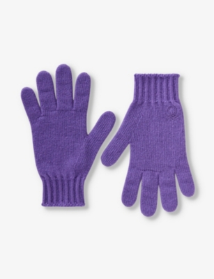 Benetton Boys Purple Kids Logo-embroidered Stretch Wool-blend Gloves 6-14 Years