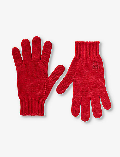 BENETTON: Logo-embroidered stretch wool-blend gloves 6-14 years
