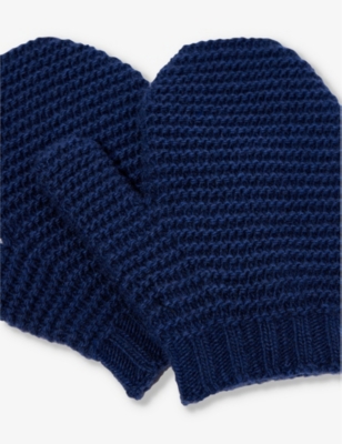 Shop Benetton Boys Navy Blue Kids Chunky Ribbed Wool-blend Mittens 18 Months - 5 Years