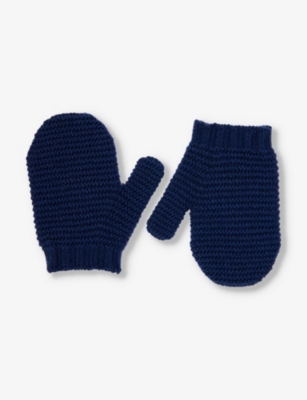 Benetton Boys Navy Blue Kids Chunky Ribbed Wool-blend Mittens 18 Months - 5 Years