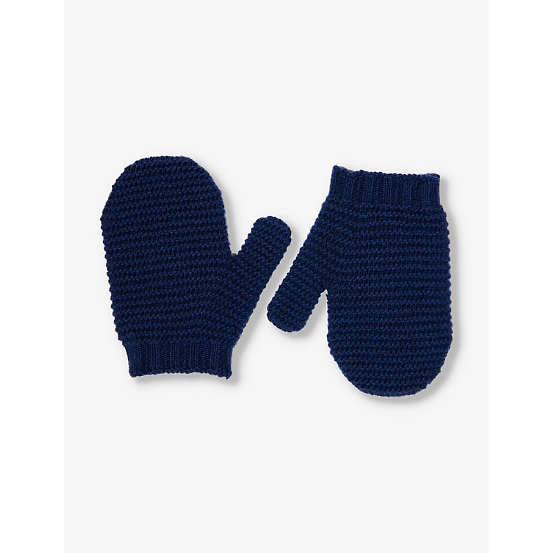 Benetton Boys Navy Blue Kids Chunky Ribbed Wool-blend Mittens 18 Months - 5 Years