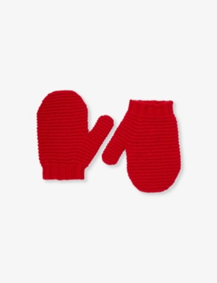 Benetton Boys Red Kids Chunky Ribbed Wool-blend Mittens 18 Months - 5 Years