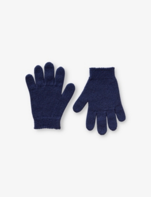 Benetton Boys Navy Blue Kids Logo-embroidered Wool Blend Gloves 18 Months - 5 Years