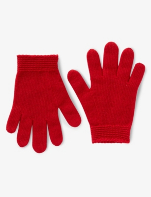 Benetton Boys Red Kids Logo-embroidered Wool Blend Gloves 18 Months - 5 Years