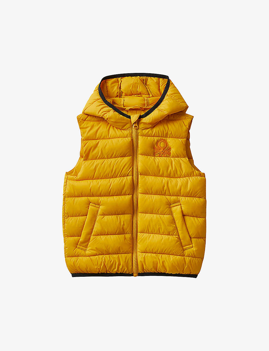 Benetton Boys Sunshine Yellow Kids Logo-embroidered Padded Shell Gilet 18 Months - 6 Years