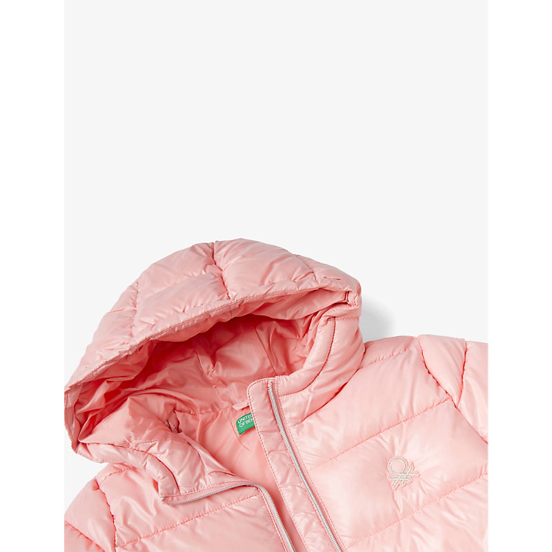 Shop Benetton Boys Pink Kids Logo-embroidered Padded Shall Jacket 6-14 Years