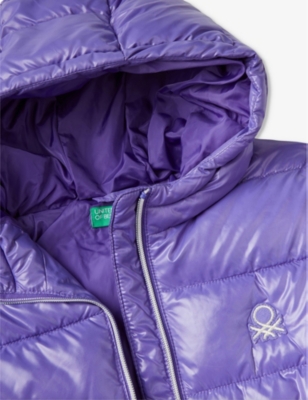 Shop Benetton Logo-embroidered Padded Shall Jacket 6-14 Years In Purple