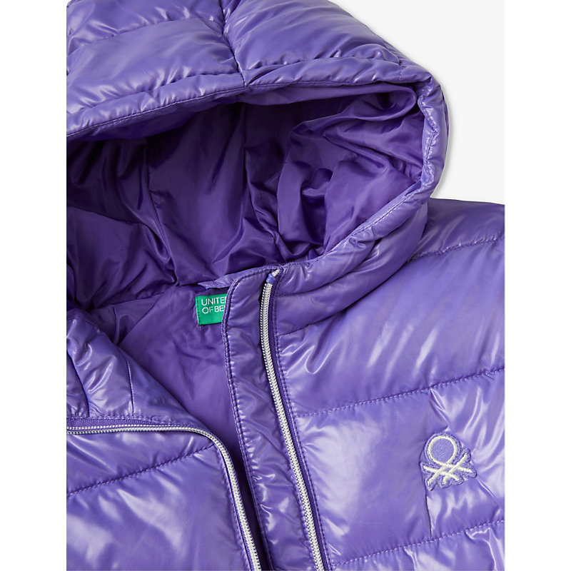 Shop Benetton Logo-embroidered Padded Shall Jacket 6-14 Years In Purple