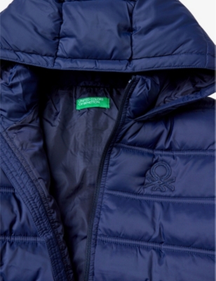 Shop Benetton Boys Vy Blue Kids Logo-embroidered Padded Shell Jacket 6-14 Years In Navy Blue