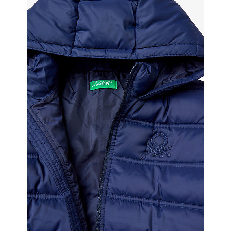 Shop Benetton Logo-embroidered Padded Shell Jacket 6-14 Years In Navy Blue