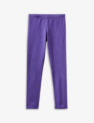 Benetton Girls Purple Kids Logo-embroidered Stretch-jersey Leggings 6-14 Years