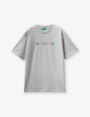 Benetton Boys Grey Kids Logo-embroidered Short-sleeve Cotton T-shirt 6-14 Years