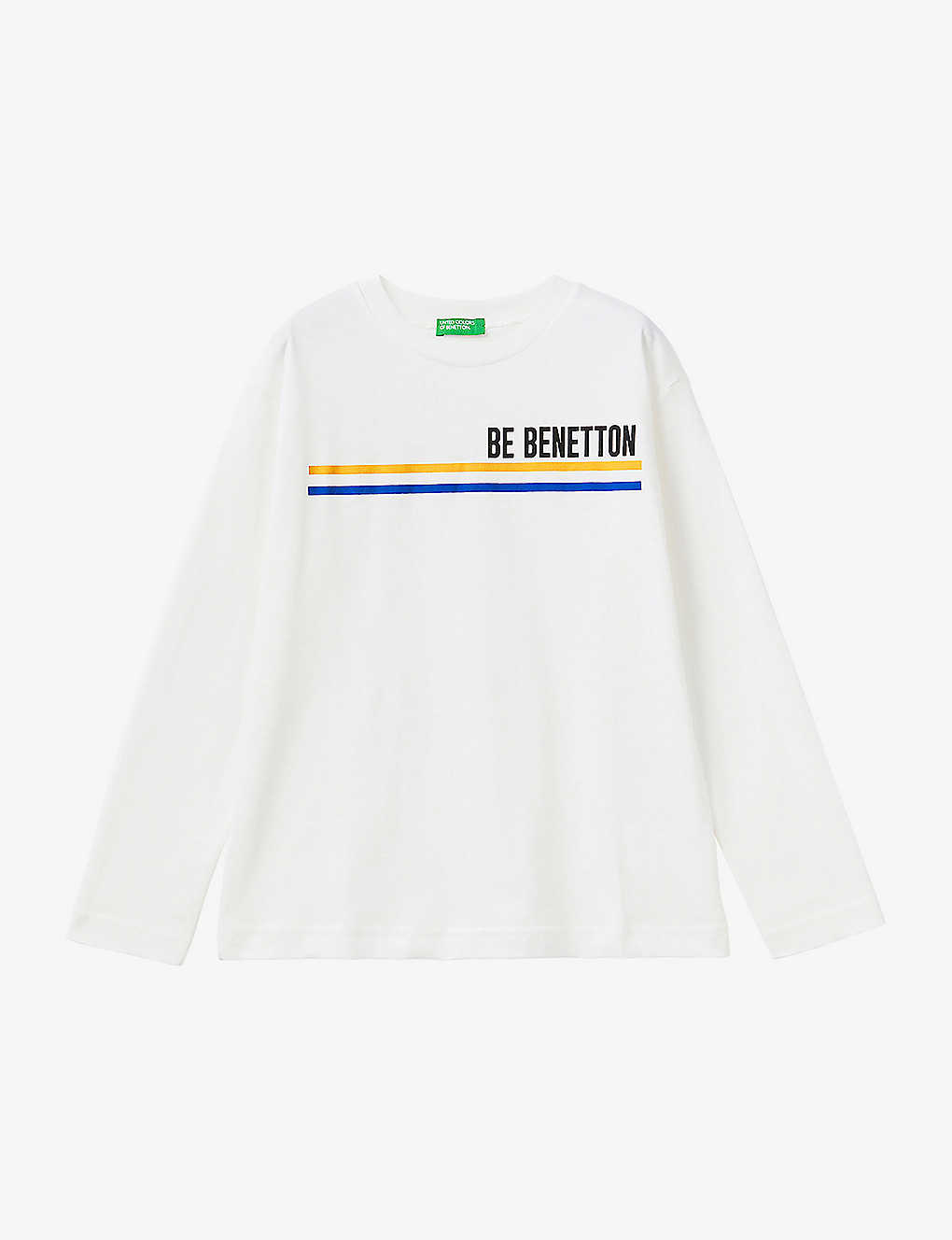 Benetton Boys White Kids Logo-print Long-sleeved Organic-cotton T-shirt 6-14 Years