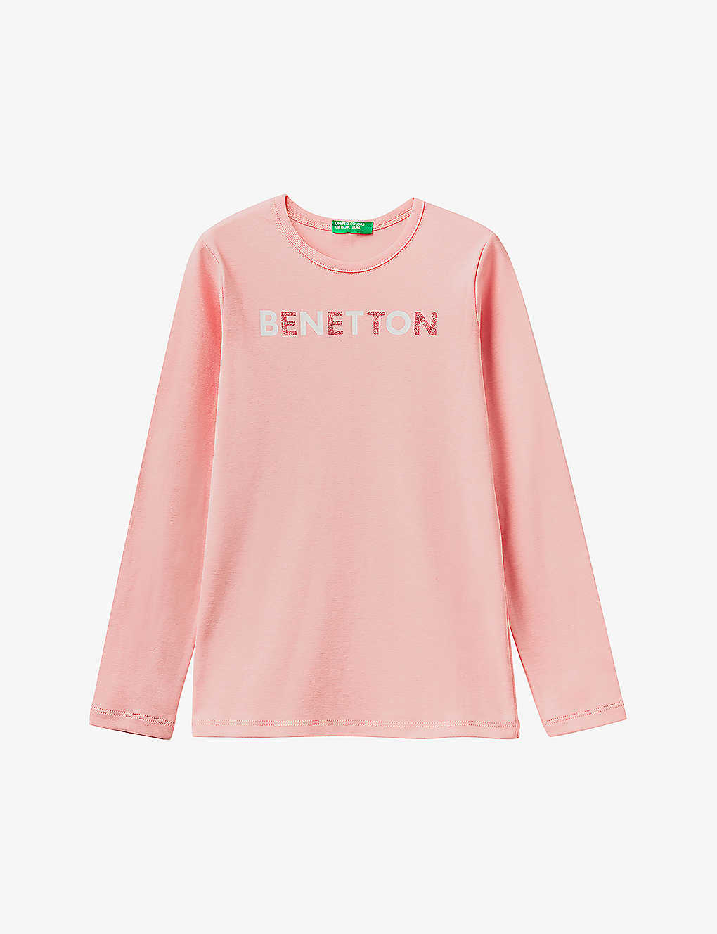 Benetton Boys Pink Kids Logo-print Long-sleeve Organic-cotton T-shirt 6-14 Years