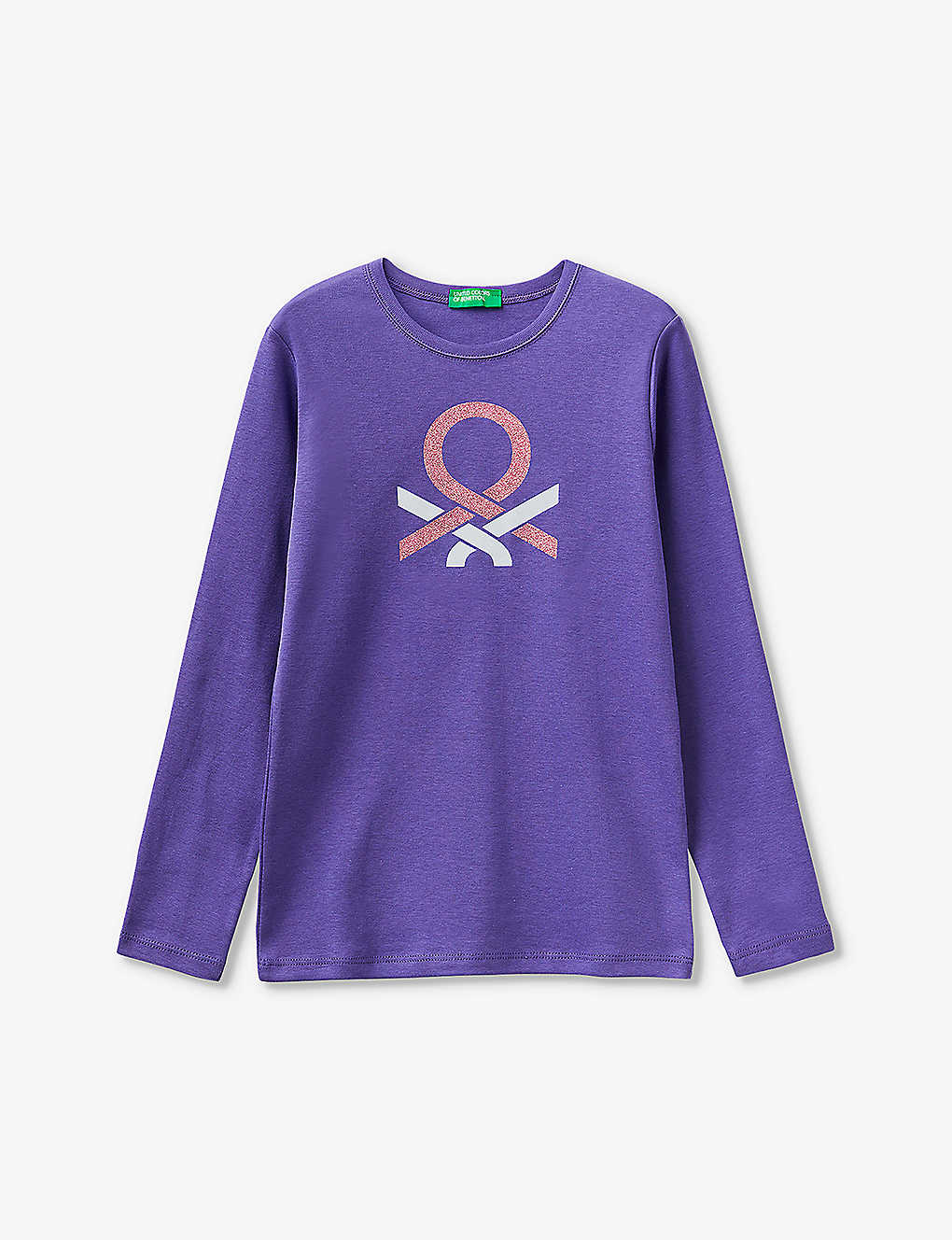 Benetton Boys Purple Kids Logo-print Long-sleeve Organic-cotton T-shirt 6-14 Years