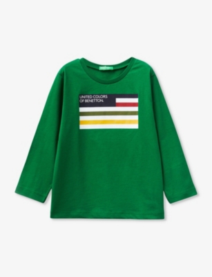Benetton Boys Forest Green Kids Logo-print Long-sleeved Organic-cotton T-shirt 18 Months To 6 Years