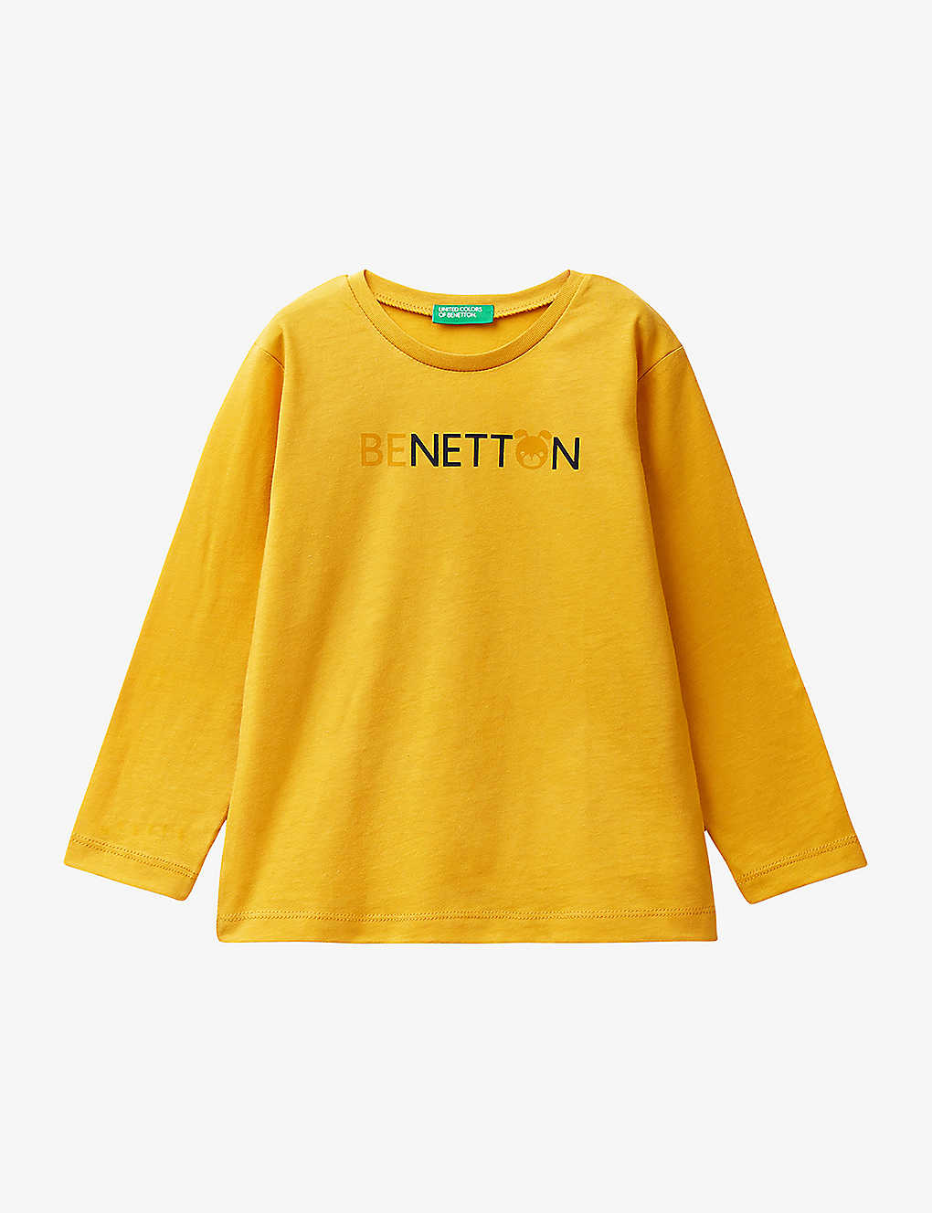 Benetton Boys Sunshine Yellow Kids Logo-print Long-sleeved Organic-cotton T-shirt 18 Months To 6 Yea