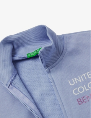 Shop Benetton Logo-print Zip-up Cotton-jersey Jacket 6-14 Years In Lilac