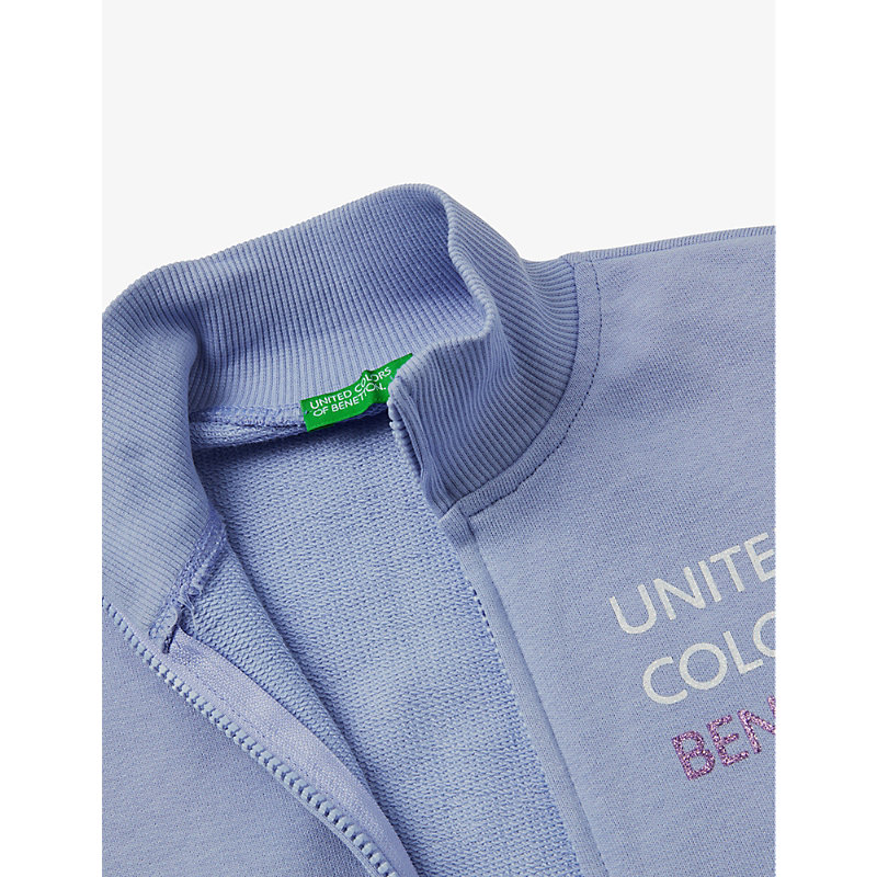Shop Benetton Boys Lilac Kids Logo-print Zip-up Cotton-jersey Jacket 6-14 Years