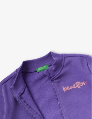 Shop Benetton Logo-print Contrasting-panels Organic-cotton Sweatshirt 18 Months - 6 Years In Purple