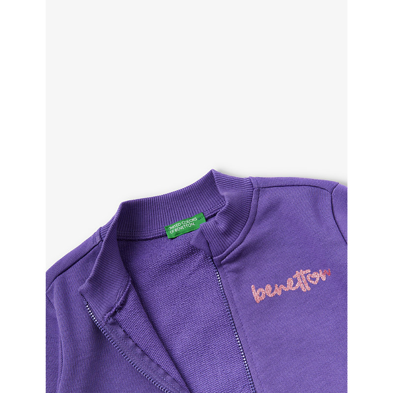 Shop Benetton Logo-print Contrasting-panels Organic-cotton Sweatshirt 18 Months - 6 Years In Purple