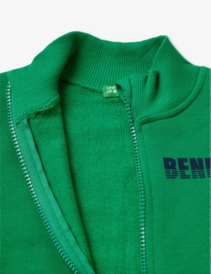 Shop Benetton Logo-print Zip-up Organic-cotton Sweatshirt 18 Months - 6 Years In Green