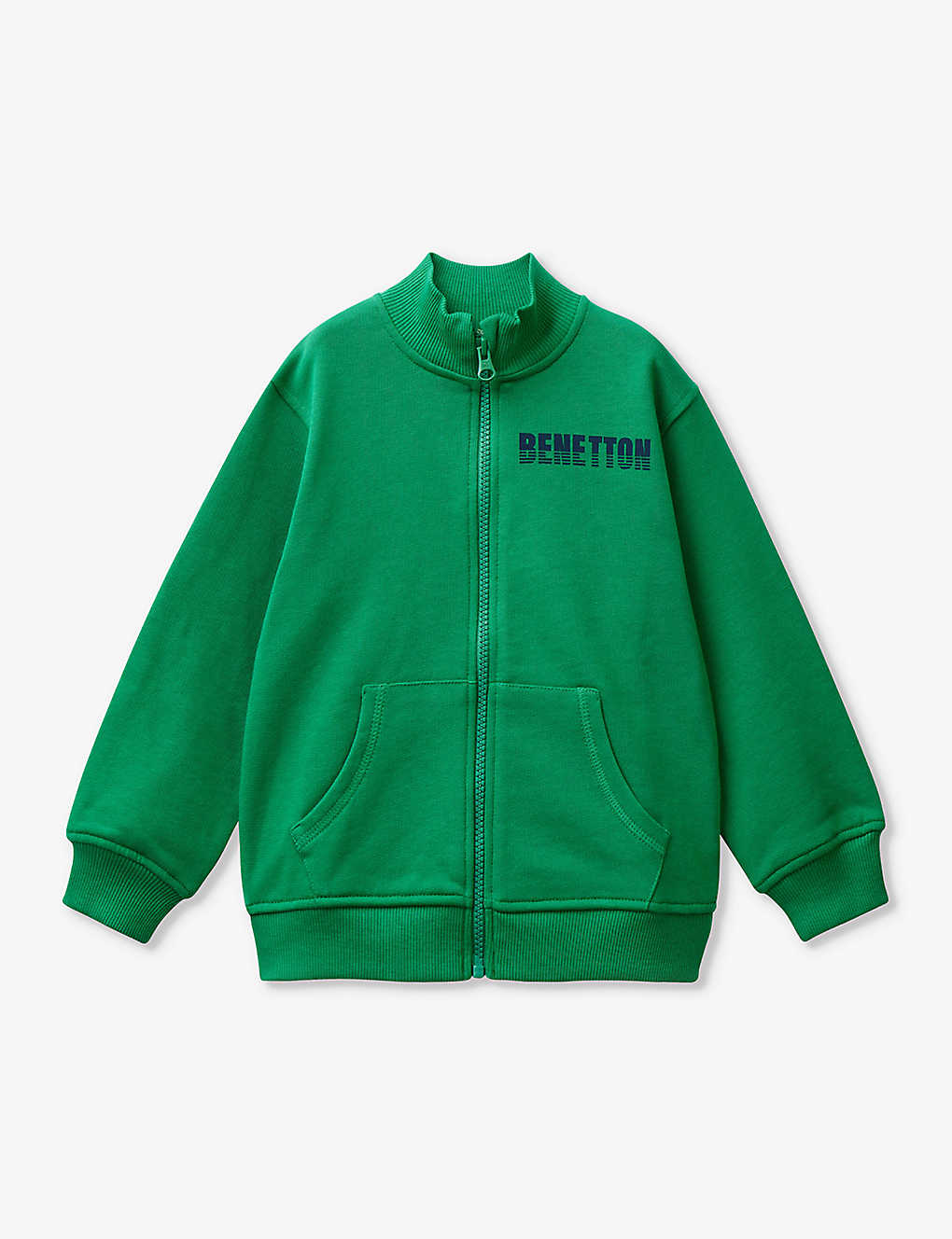 Benetton Kids' Logo-print Zip-up Organic-cotton Sweatshirt 18 Months - 6 Years In Green
