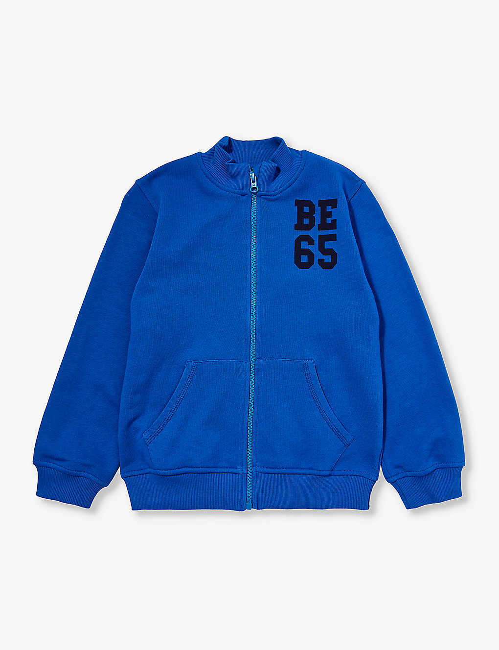 Benetton Boys Royal Blue Kids Logo-print Zip-up Organic-cotton Sweatshirt 18 Months - 6 Years