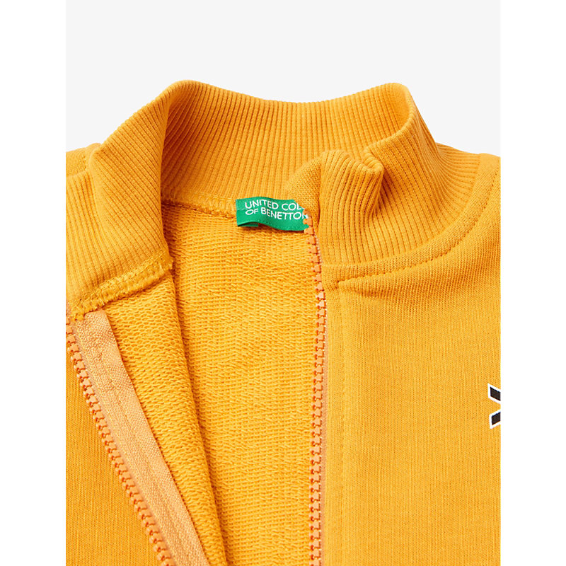 Shop Benetton Boys Sunshine Yellow Kids Logo-print Zip-up Organic-cotton Sweatshirt 18 Months - 6 Years