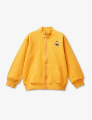 Benetton Boys Sunshine Yellow Kids Logo-print Zip-up Organic-cotton Sweatshirt 18 Months - 6 Years