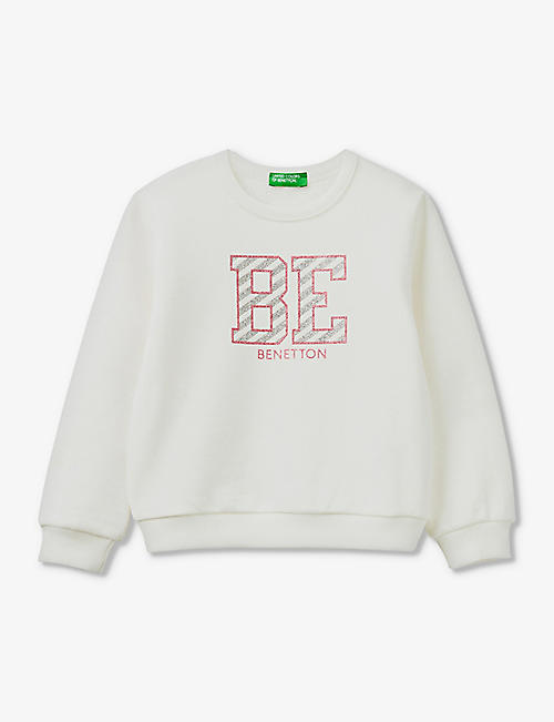 BENETTON: Glitter-logo long-sleeve organic-cotton sweatshirt 18 months-6 years