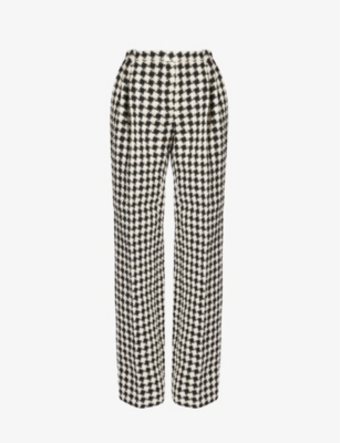 GUCCI - Tweed-texture monogram-print high-rise straight-leg cotton 