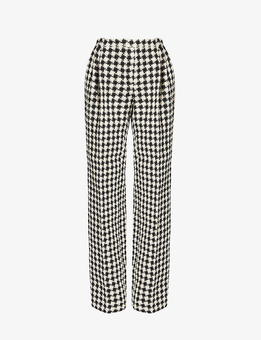 Gucci Tweed-texture Monogram-print High-rise Straight-leg Cotton-blend Trousers In Monochrome