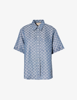 GG jacquard denim shirt in blue and white