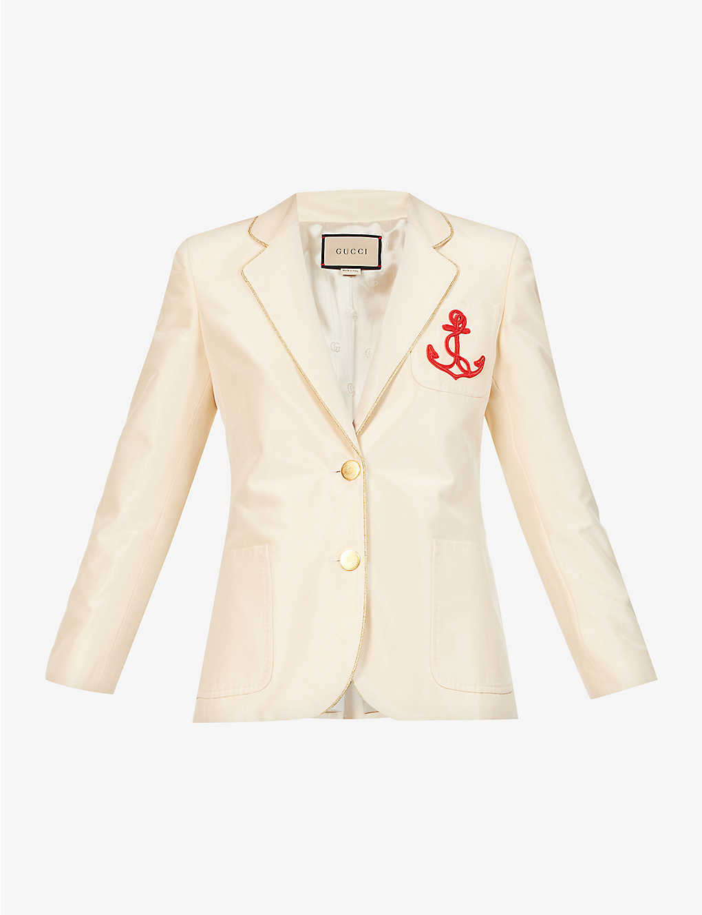 Gucci Anchor-patch Single-breasted Silk Blazer In Moonstone Ivory/mix