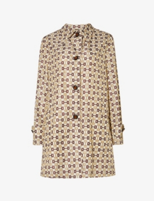 Shop Gucci Women's Ivory/chocolate/mc Horsebit-pattern Shell Coat In Multi-coloured