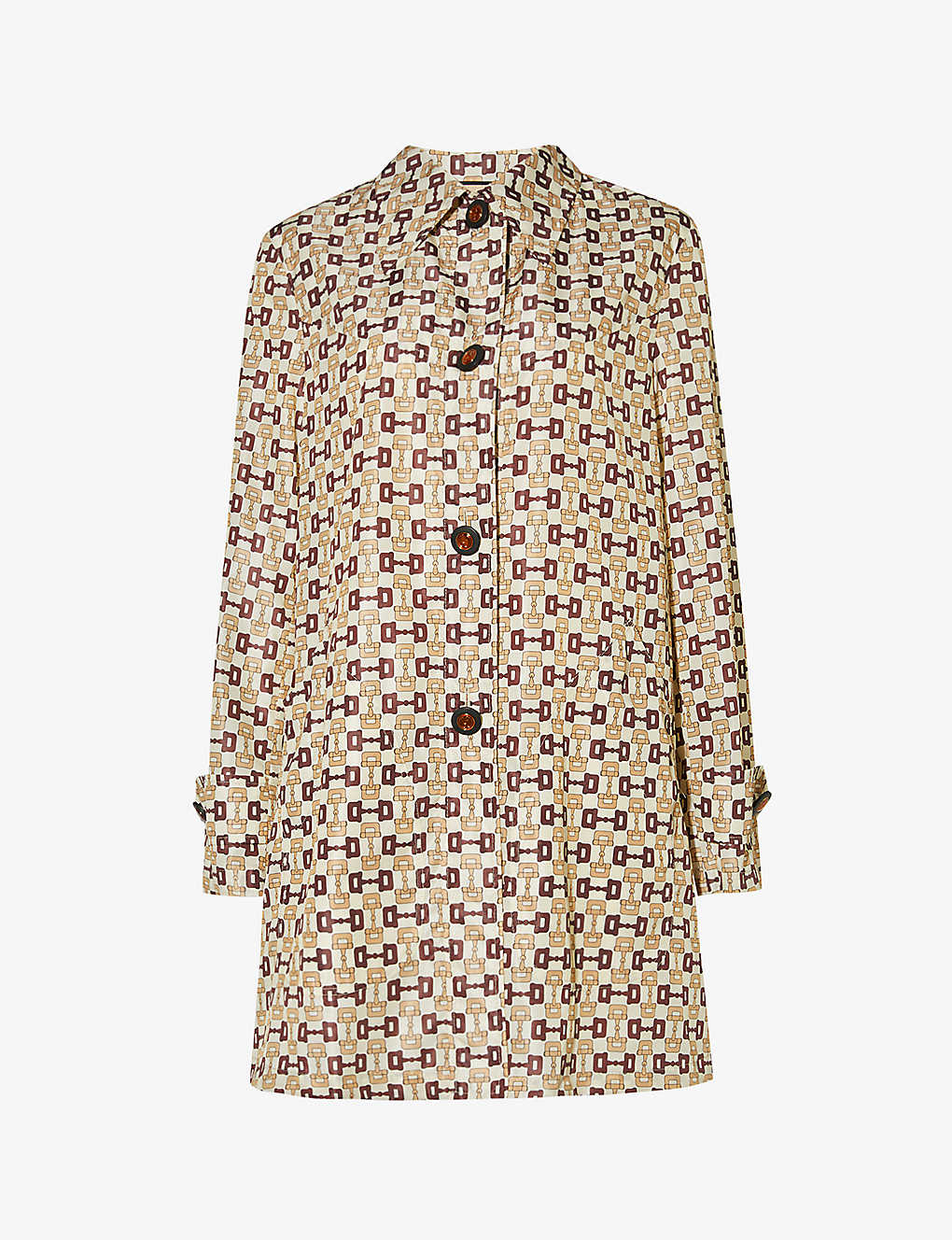 Shop Gucci Women's Ivory/chocolate/mc Horsebit-pattern Shell Coat In Multi-coloured